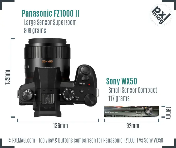 Panasonic FZ1000 II vs Sony WX50 top view buttons comparison
