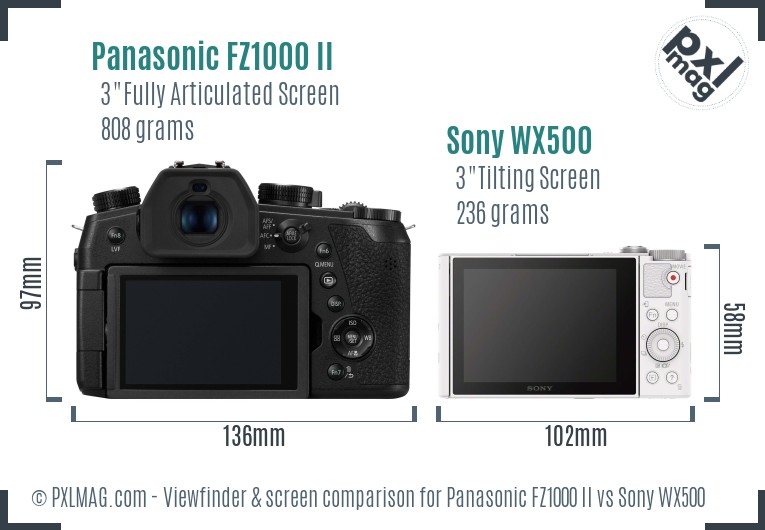 Panasonic FZ1000 II vs Sony WX500 Screen and Viewfinder comparison