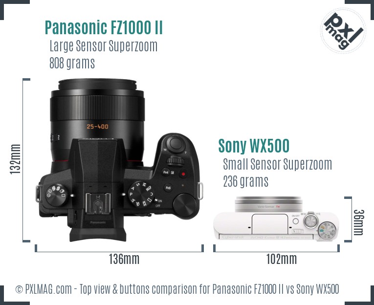 Panasonic FZ1000 II vs Sony WX500 top view buttons comparison