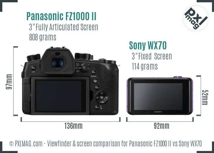 Panasonic FZ1000 II vs Sony WX70 Screen and Viewfinder comparison