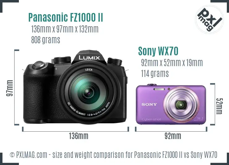 Panasonic FZ1000 II vs Sony WX70 size comparison