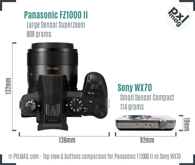 Panasonic FZ1000 II vs Sony WX70 top view buttons comparison