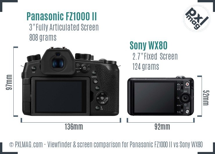 Panasonic FZ1000 II vs Sony WX80 Screen and Viewfinder comparison