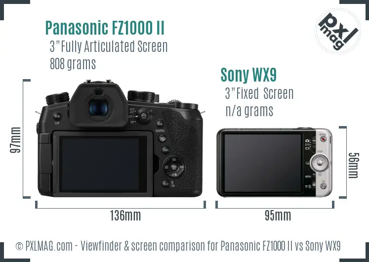 Panasonic FZ1000 II vs Sony WX9 Screen and Viewfinder comparison