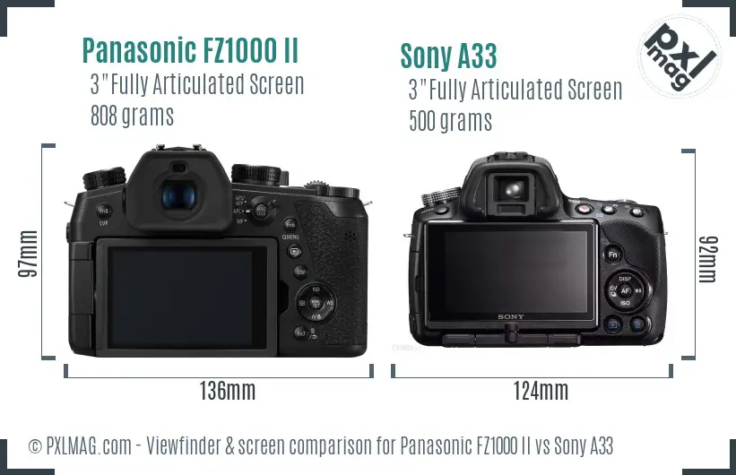 Panasonic FZ1000 II vs Sony A33 Screen and Viewfinder comparison