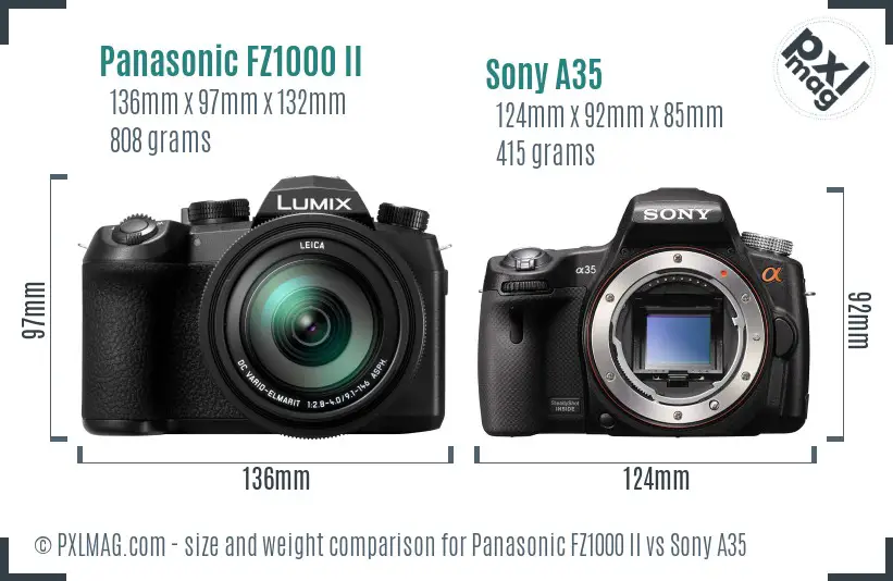 Panasonic FZ1000 II vs Sony A35 size comparison