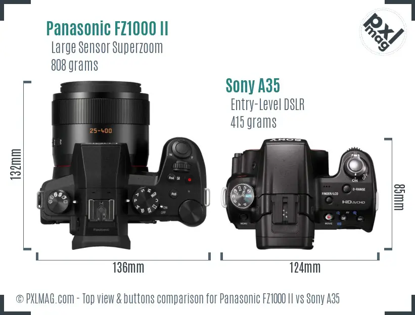 Panasonic FZ1000 II vs Sony A35 top view buttons comparison