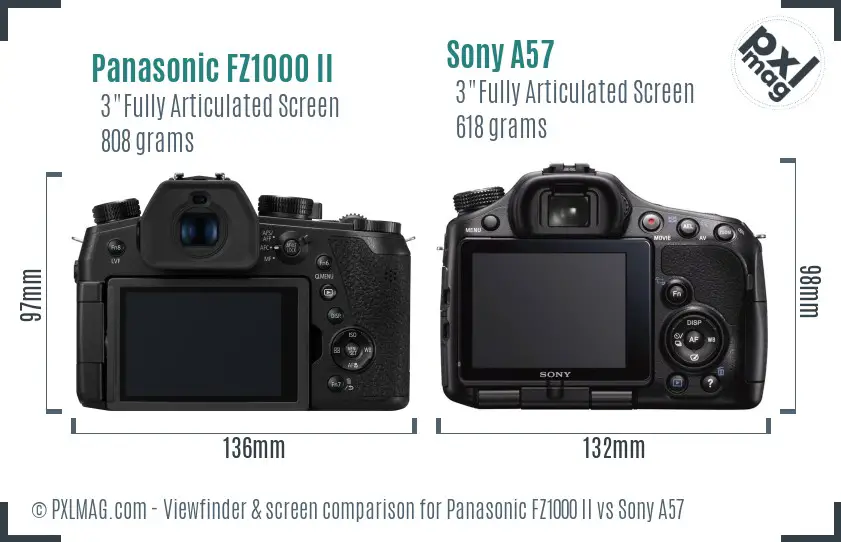 Panasonic FZ1000 II vs Sony A57 Screen and Viewfinder comparison