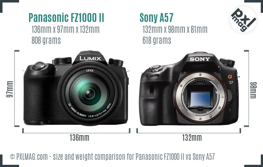 Panasonic FZ1000 II vs Sony A57 size comparison