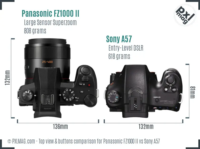 Panasonic FZ1000 II vs Sony A57 top view buttons comparison