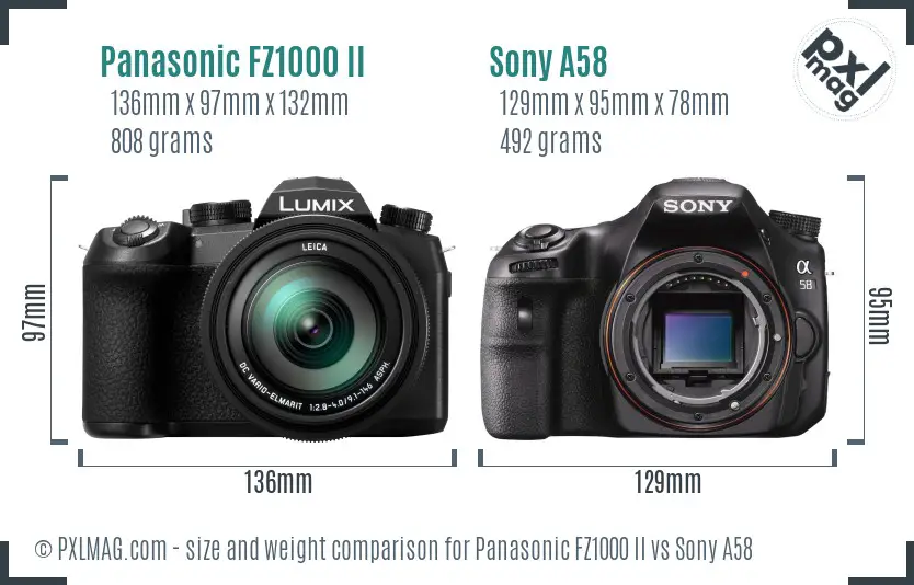 Panasonic FZ1000 II vs Sony A58 size comparison