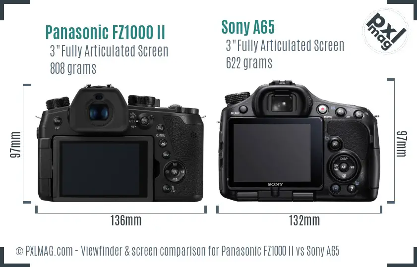 Panasonic FZ1000 II vs Sony A65 Screen and Viewfinder comparison