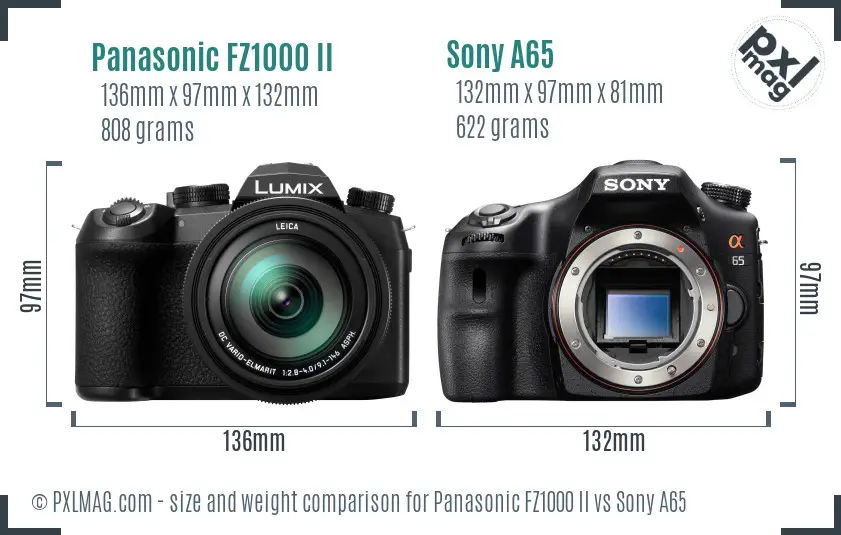 Panasonic FZ1000 II vs Sony A65 size comparison
