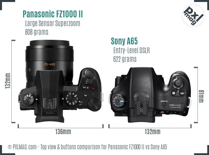 Panasonic FZ1000 II vs Sony A65 top view buttons comparison