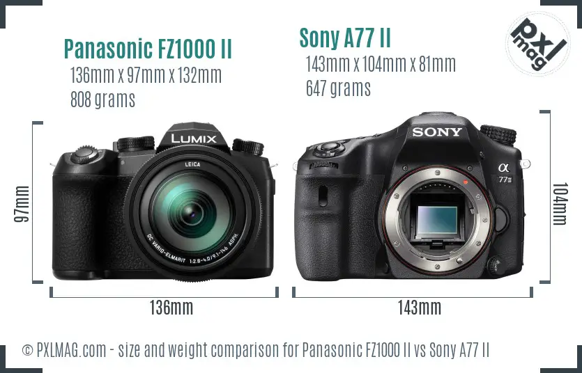Panasonic FZ1000 II vs Sony A77 II size comparison