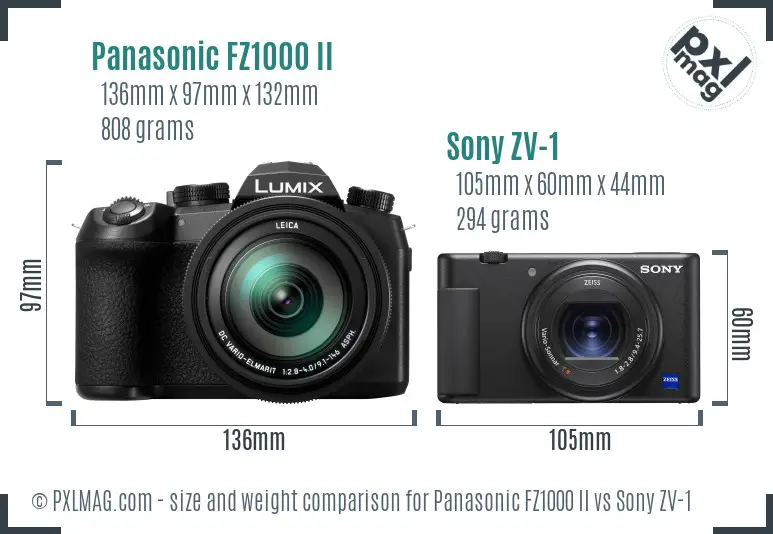 Panasonic FZ1000 II vs Sony ZV-1 size comparison