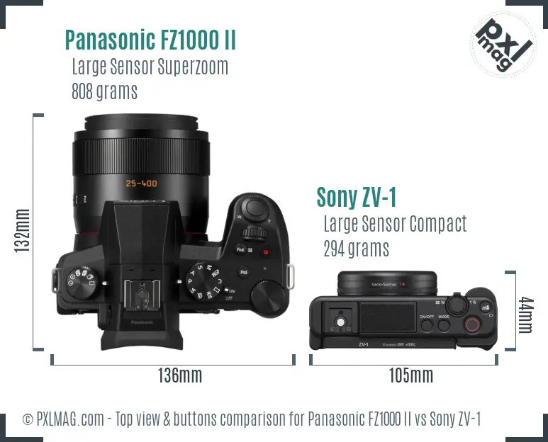 Panasonic FZ1000 II vs Sony ZV-1 top view buttons comparison