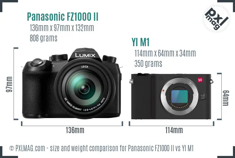 Panasonic FZ1000 II vs YI M1 size comparison