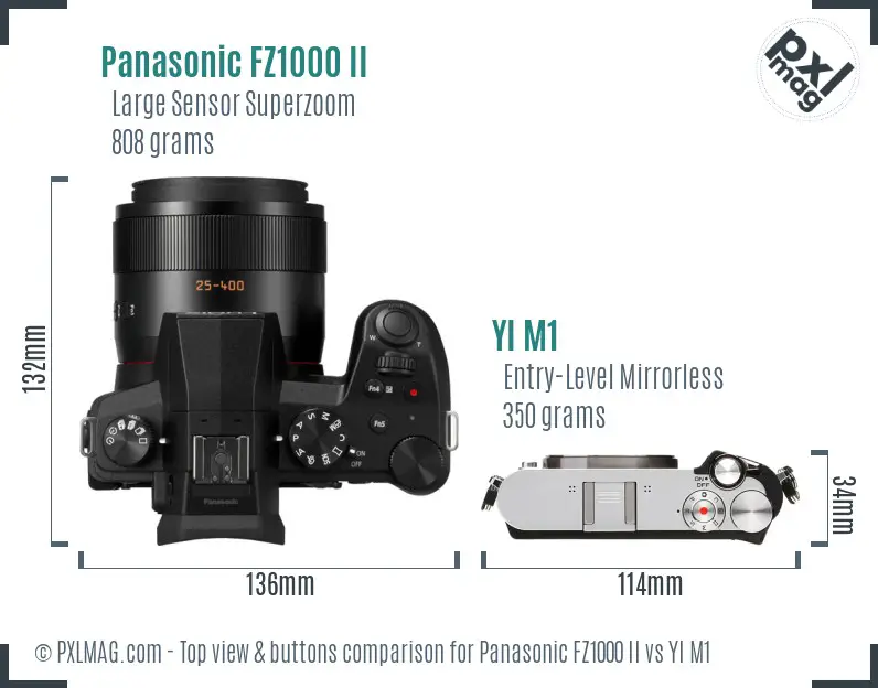 Panasonic FZ1000 II vs YI M1 top view buttons comparison