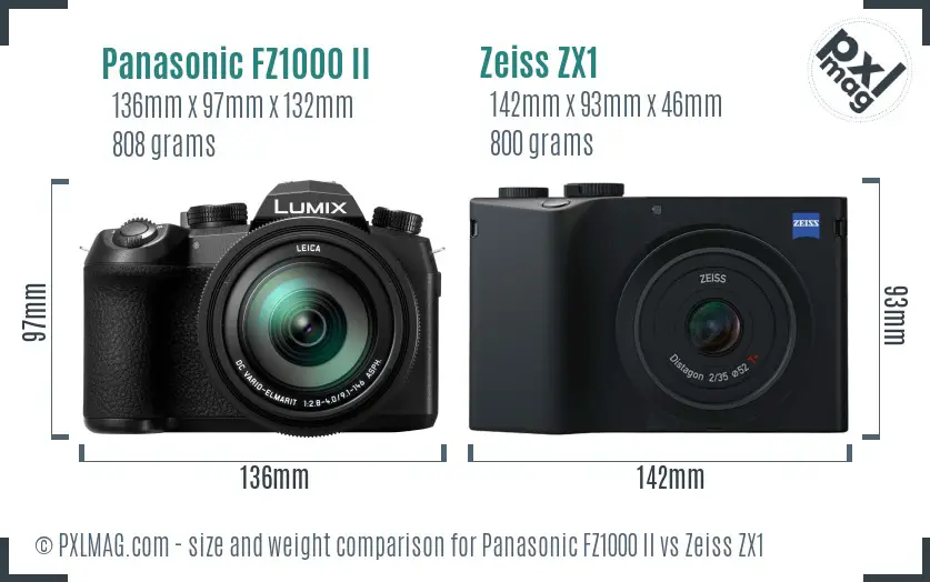 Panasonic FZ1000 II vs Zeiss ZX1 size comparison
