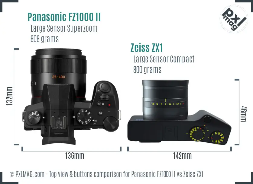 Panasonic FZ1000 II vs Zeiss ZX1 top view buttons comparison