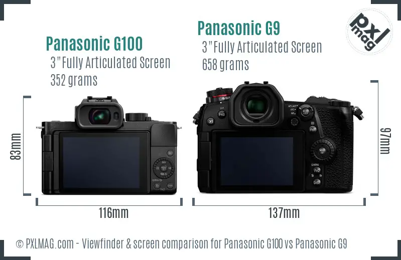 Panasonic G100 vs Panasonic G9 Screen and Viewfinder comparison