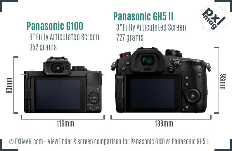 Panasonic G100 vs Panasonic GH5 II Screen and Viewfinder comparison