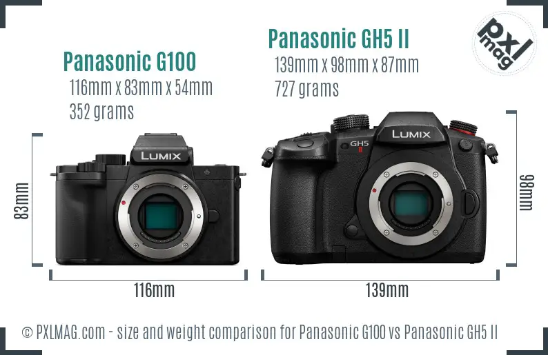 Panasonic G100 vs Panasonic GH5 II size comparison