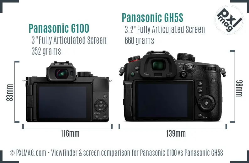 Panasonic G100 vs Panasonic GH5S Screen and Viewfinder comparison