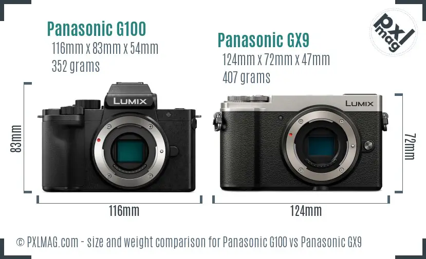 Panasonic G100 vs Panasonic GX9 size comparison