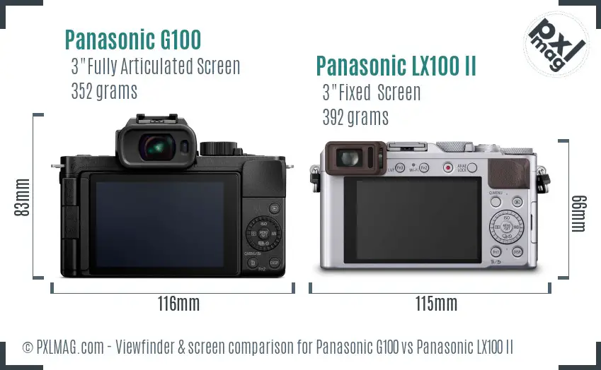 Panasonic G100 vs Panasonic LX100 II Screen and Viewfinder comparison