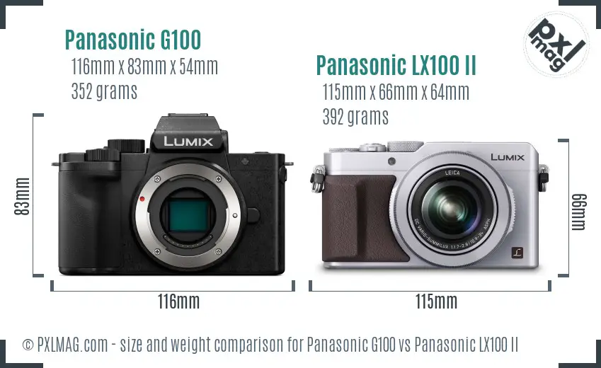 Panasonic G100 vs Panasonic LX100 II size comparison