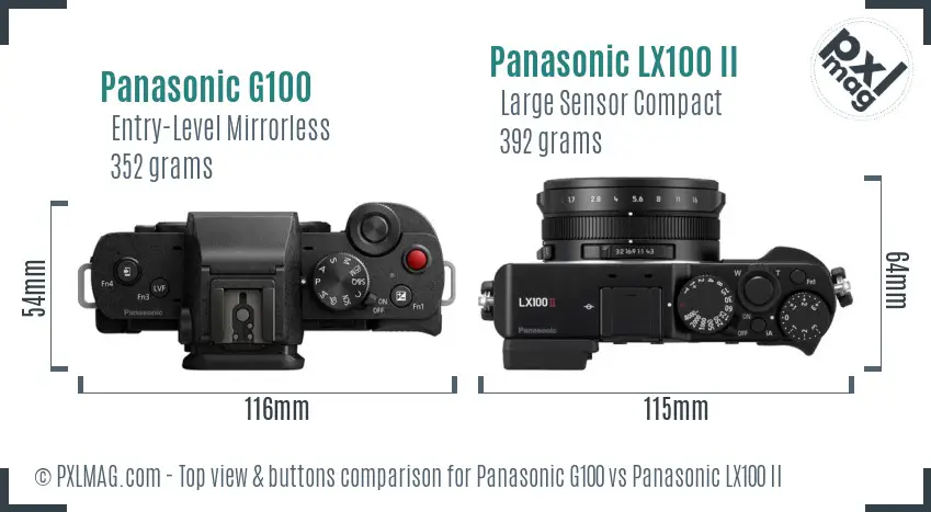 Panasonic G100 vs Panasonic LX100 II top view buttons comparison