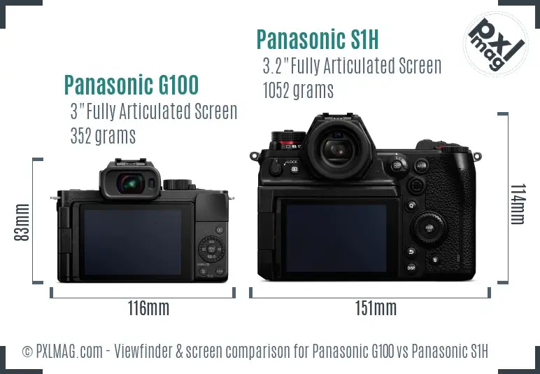 Panasonic G100 vs Panasonic S1H Screen and Viewfinder comparison