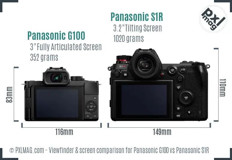 Panasonic G100 vs Panasonic S1R Screen and Viewfinder comparison
