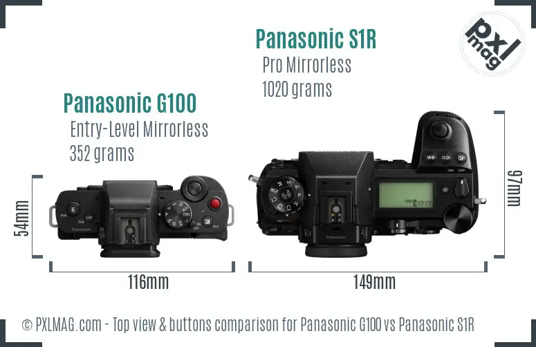 Panasonic G100 vs Panasonic S1R top view buttons comparison