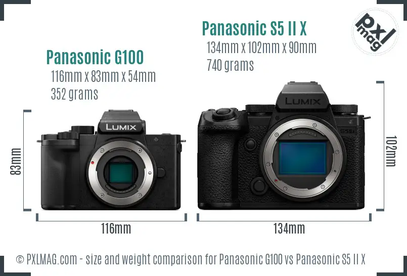 Panasonic G100 vs Panasonic S5 II X size comparison