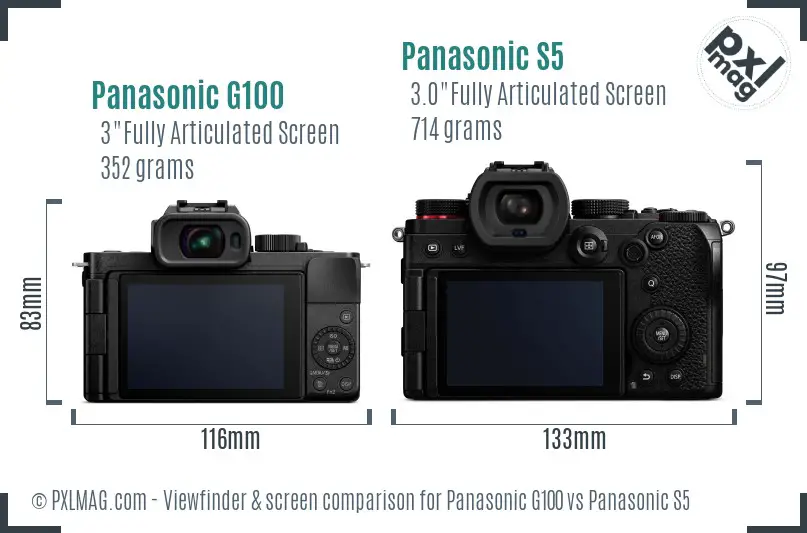 Panasonic G100 vs Panasonic S5 Screen and Viewfinder comparison