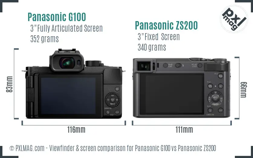 Panasonic G100 vs Panasonic ZS200 Screen and Viewfinder comparison