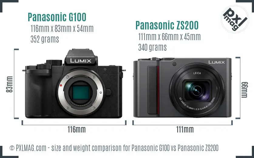 Panasonic G100 vs Panasonic ZS200 size comparison