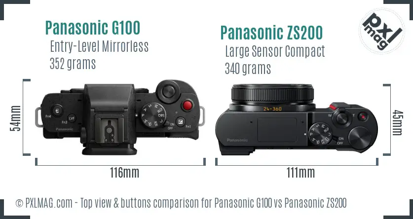 Panasonic G100 vs Panasonic ZS200 top view buttons comparison