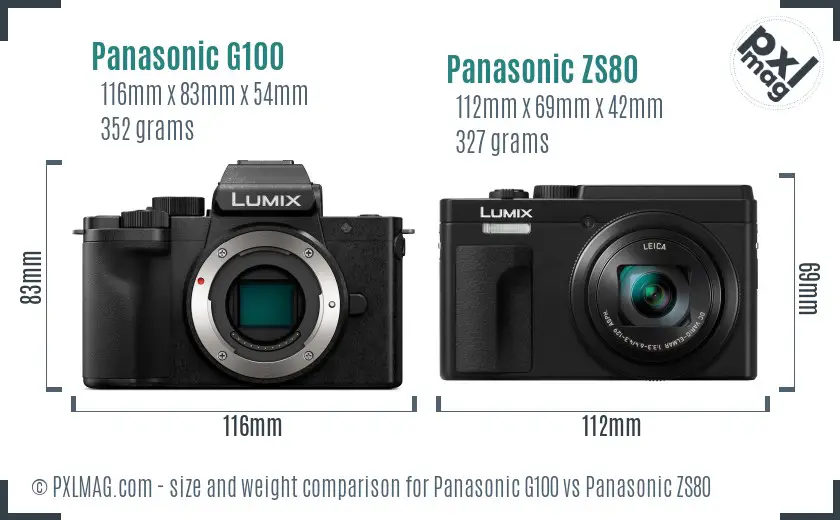Panasonic G100 vs Panasonic ZS80 size comparison