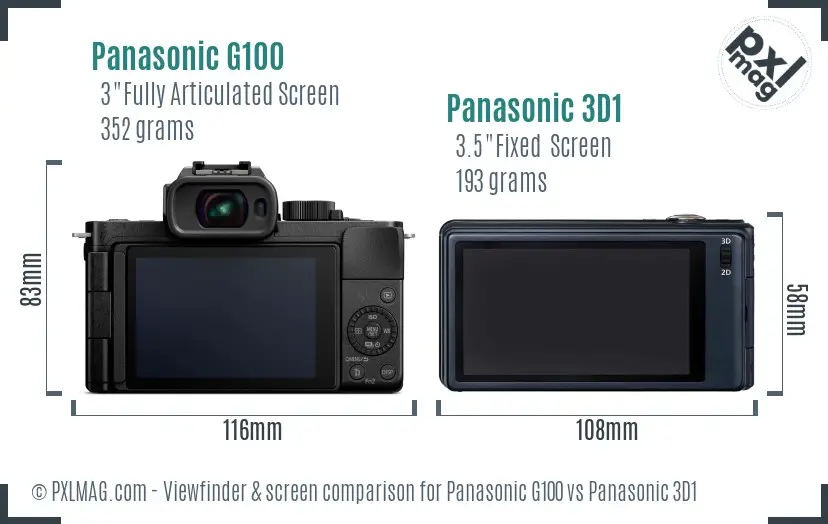 Panasonic G100 vs Panasonic 3D1 Screen and Viewfinder comparison