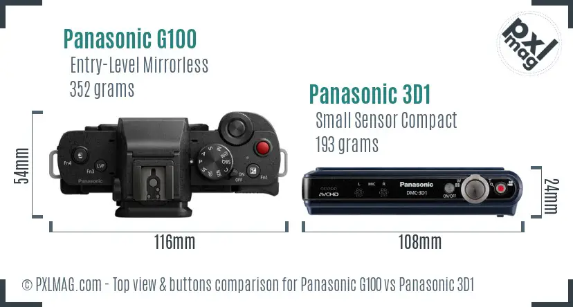 Panasonic G100 vs Panasonic 3D1 top view buttons comparison
