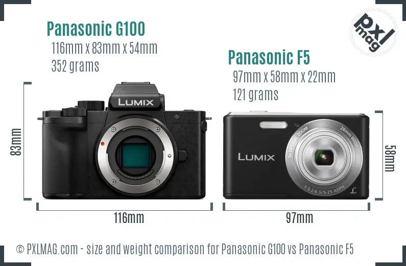 Panasonic G100 vs Panasonic F5 size comparison