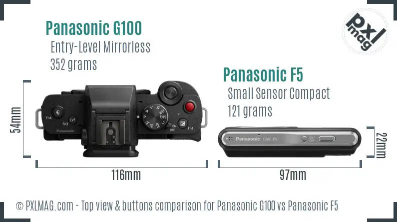 Panasonic G100 vs Panasonic F5 top view buttons comparison