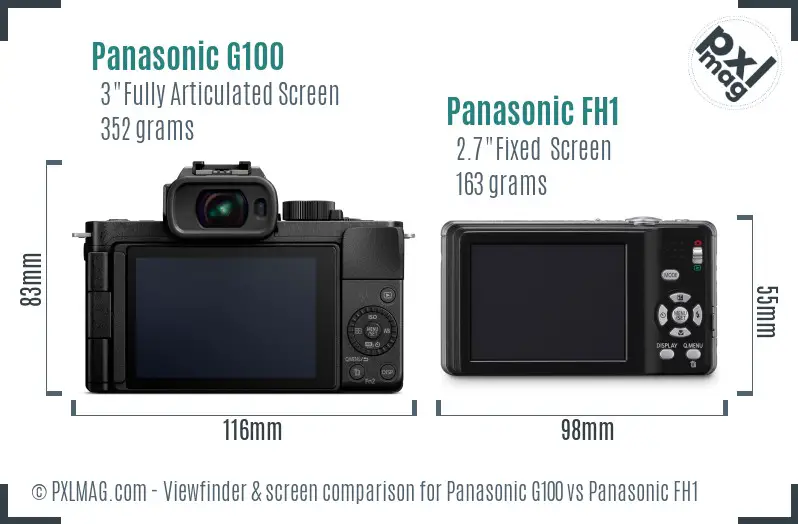 Panasonic G100 vs Panasonic FH1 Screen and Viewfinder comparison