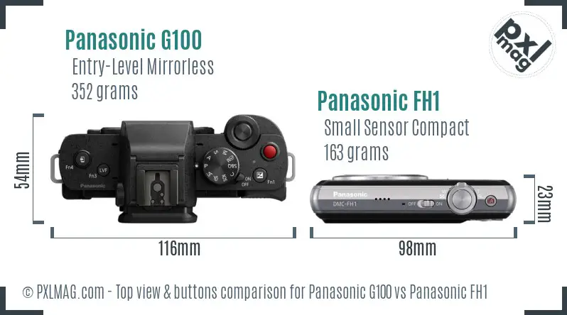Panasonic G100 vs Panasonic FH1 top view buttons comparison