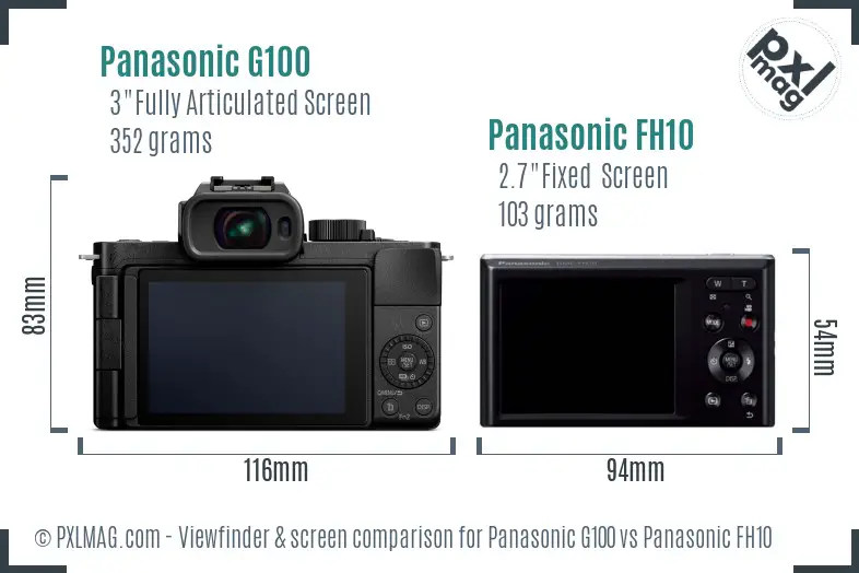 Panasonic G100 vs Panasonic FH10 Screen and Viewfinder comparison