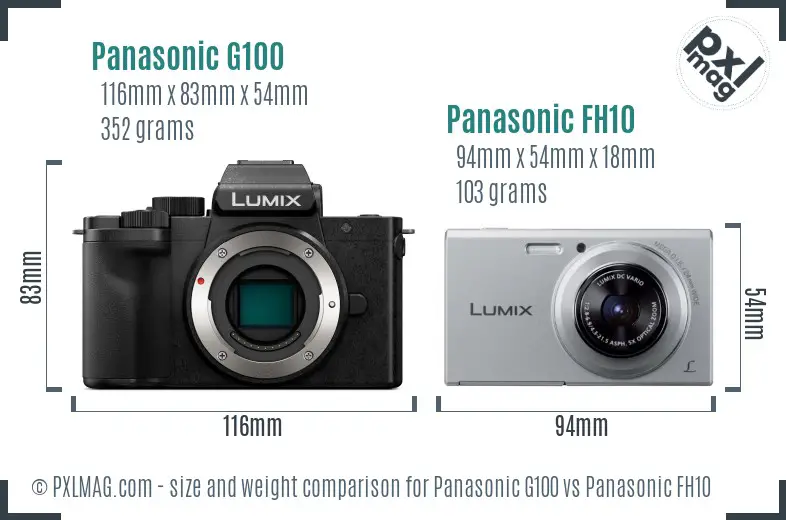Panasonic G100 vs Panasonic FH10 size comparison